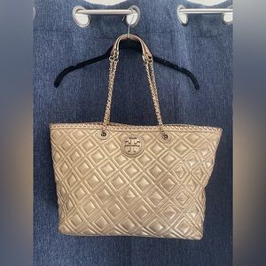 Tory Burch Gold Quilted Leather Marion Tote
